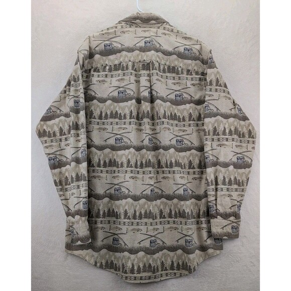 WOOLRICH Fly Fishing Print Button Up Long Sleeve Mens Shirt Size Large - Picture 12 of 13